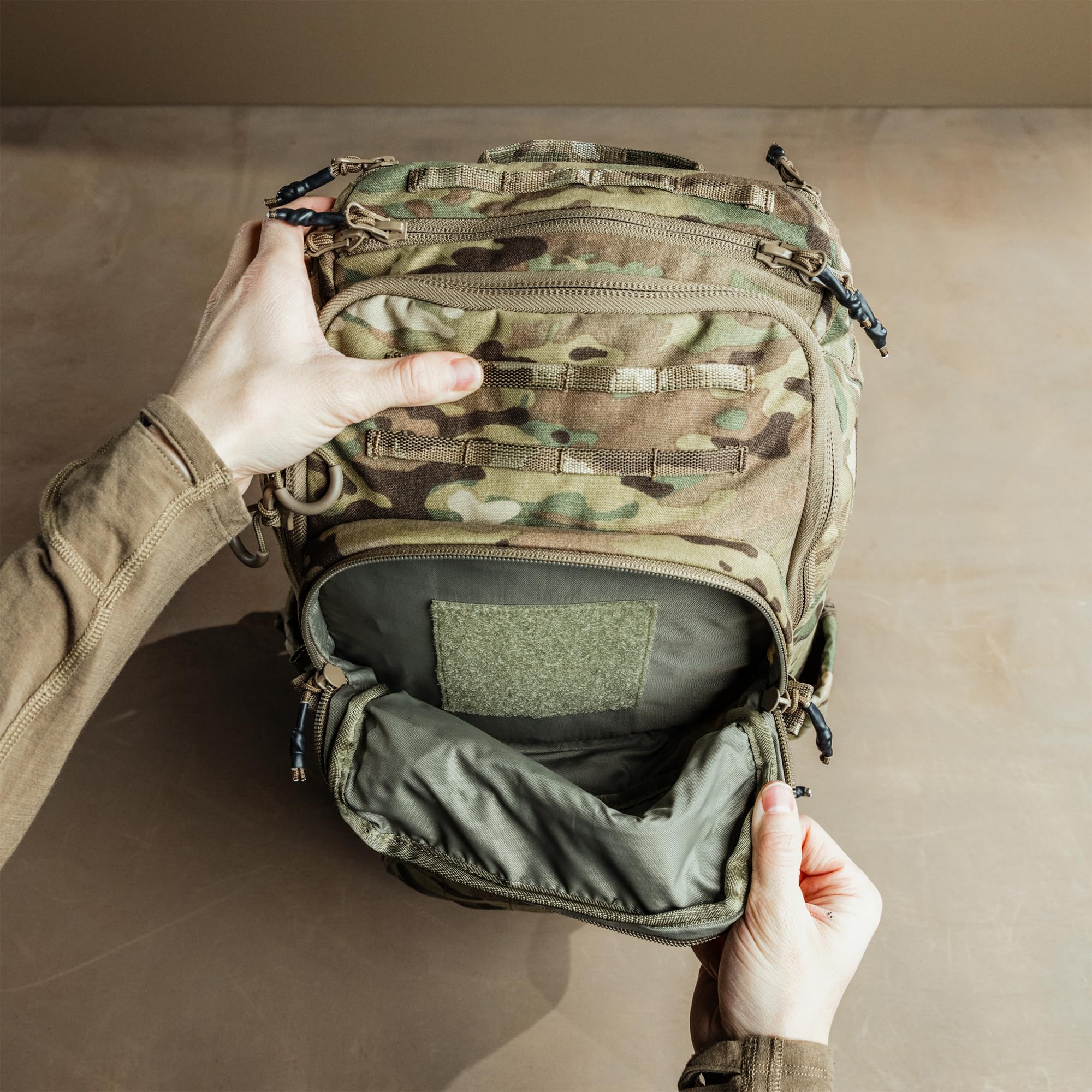 Eberlestock Romad Pack – Compact 16L Tactical Backpack with HDPE Frame, Antenna Pass-Through, Hydration Bladder Pocket & MOLLE Panel – Rugged Military & Hunting Day Pack – Dry Earth - Image 4