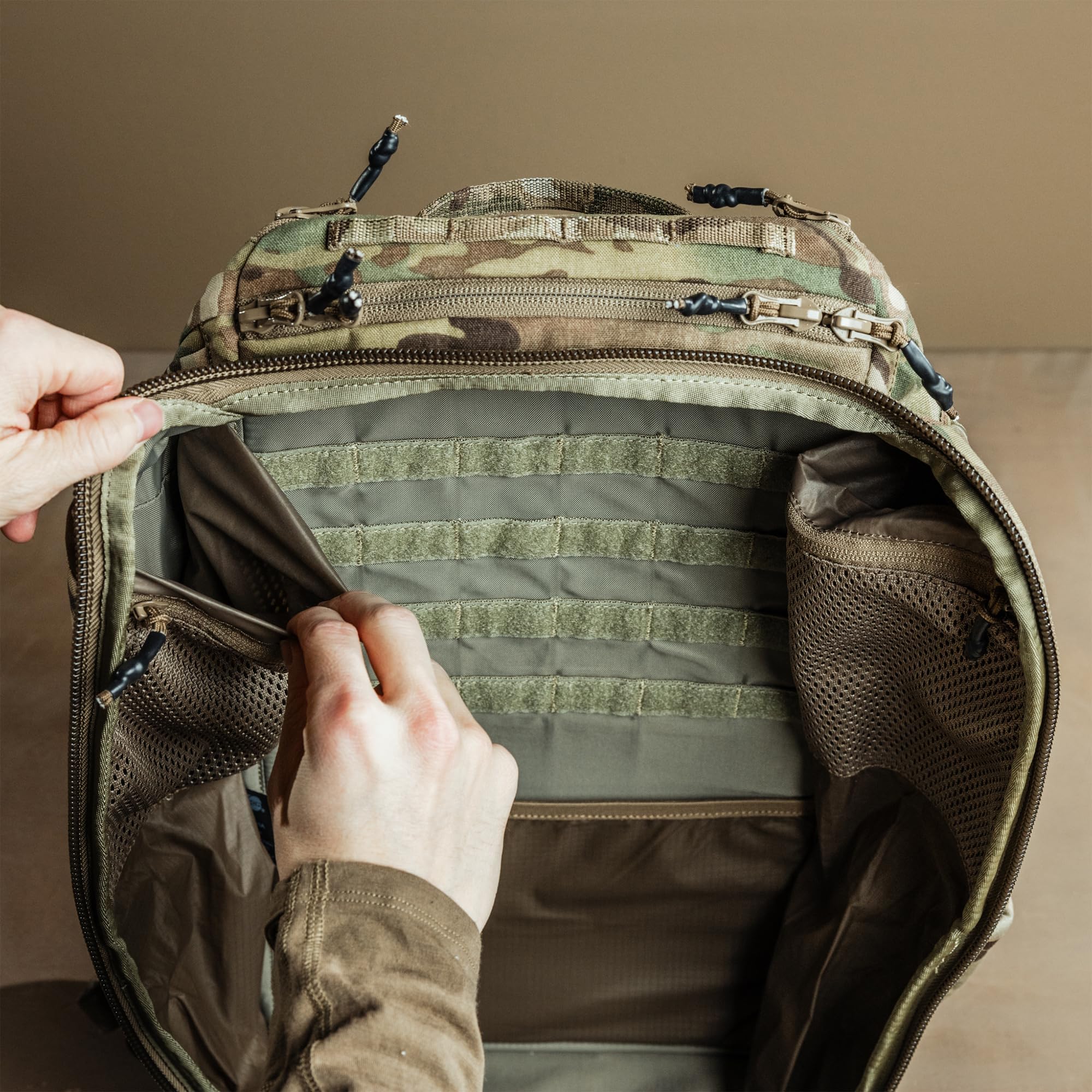 Eberlestock Romad Pack – Compact 16L Tactical Backpack with HDPE Frame, Antenna Pass-Through, Hydration Bladder Pocket & MOLLE Panel – Rugged Military & Hunting Day Pack – Dry Earth - Image 6